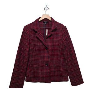 Talbots NWT Red Plaid Houndstooth Single Breasted Wool Blend Blazer Sz 10